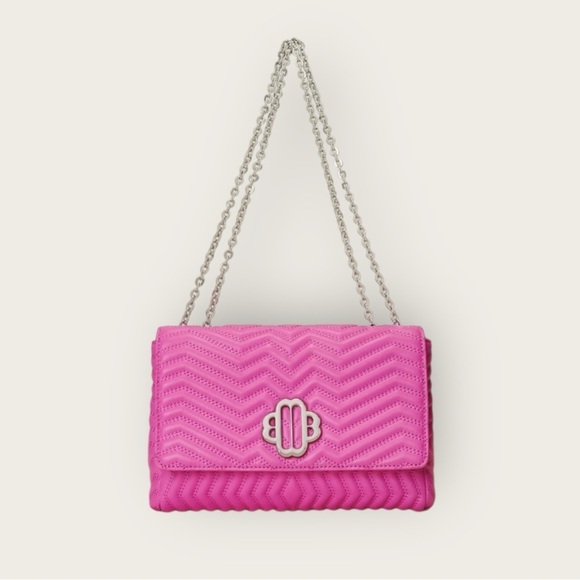 MAJE Clover Quilted Leather Crossbody Bag with Chain Strap. Fluo Pink #1547 NWT - Picture 2 of 7